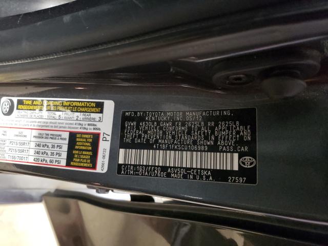 Photo 9 VIN: 4T1BF1FK5CU106989 - TOYOTA CAMRY BASE 