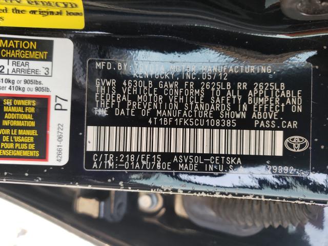 Photo 9 VIN: 4T1BF1FK5CU108385 - TOYOTA CAMRY BASE 