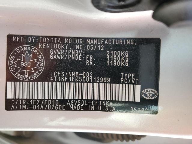 Photo 12 VIN: 4T1BF1FK5CU112999 - TOYOTA CAMRY BASE 