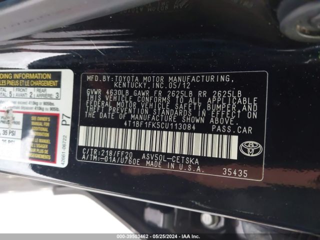 Photo 8 VIN: 4T1BF1FK5CU113084 - TOYOTA CAMRY 