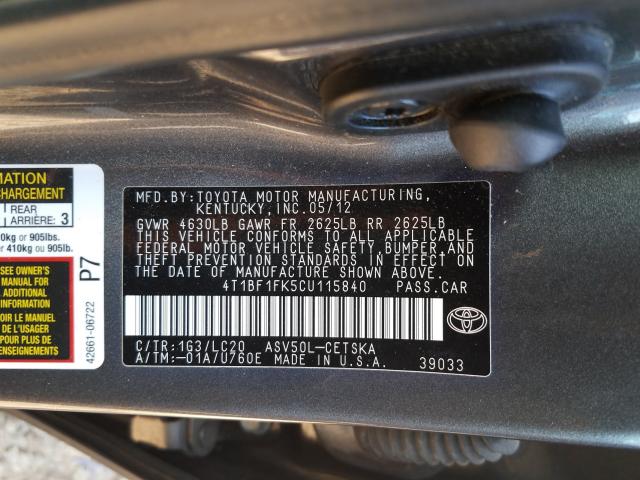 Photo 9 VIN: 4T1BF1FK5CU115840 - TOYOTA CAMRY 