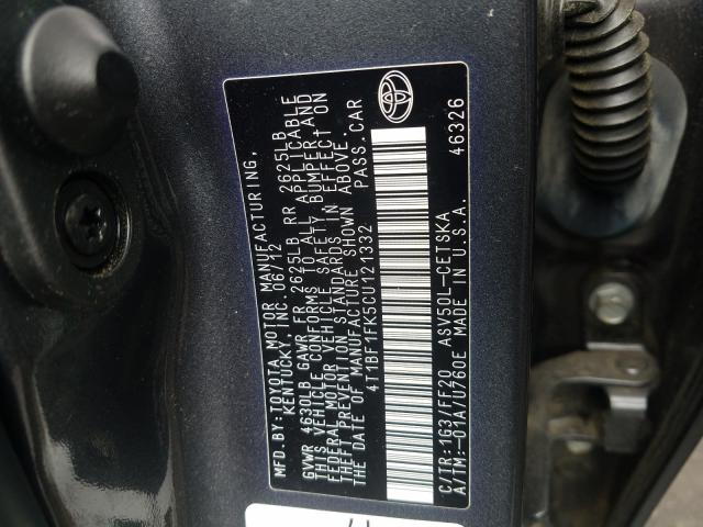 Photo 9 VIN: 4T1BF1FK5CU121332 - TOYOTA CAMRY BASE 