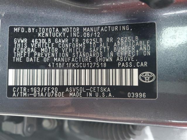 Photo 11 VIN: 4T1BF1FK5CU127518 - TOYOTA CAMRY BASE 