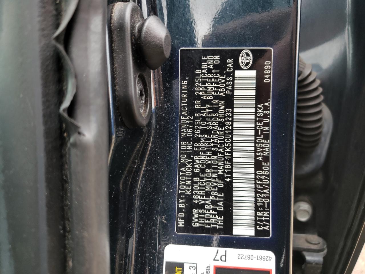 Photo 11 VIN: 4T1BF1FK5CU128233 - TOYOTA CAMRY 