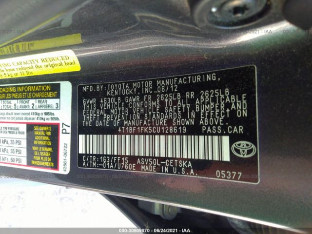 Photo 8 VIN: 4T1BF1FK5CU128619 - TOYOTA CAMRY 