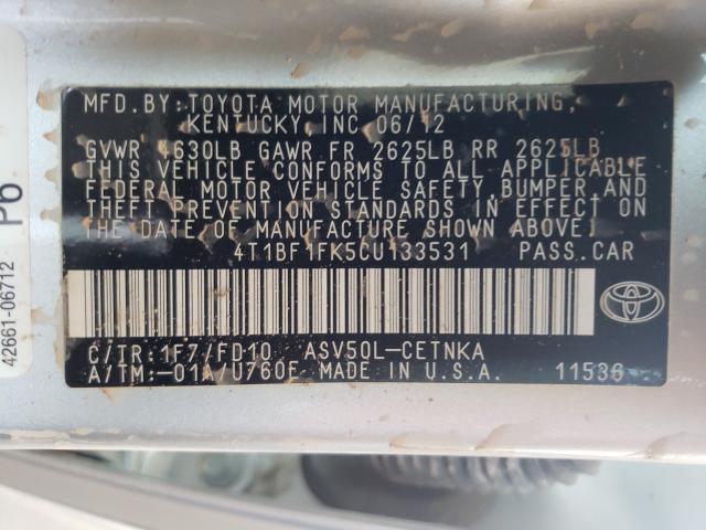 Photo 9 VIN: 4T1BF1FK5CU133531 - TOYOTA CAMRY BASE 