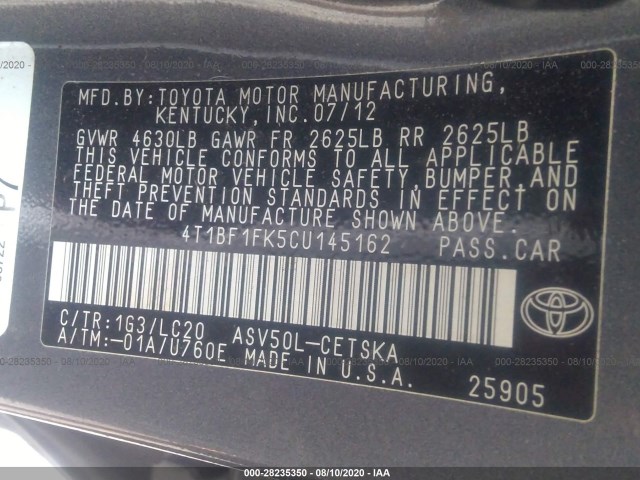 Photo 8 VIN: 4T1BF1FK5CU145162 - TOYOTA CAMRY 