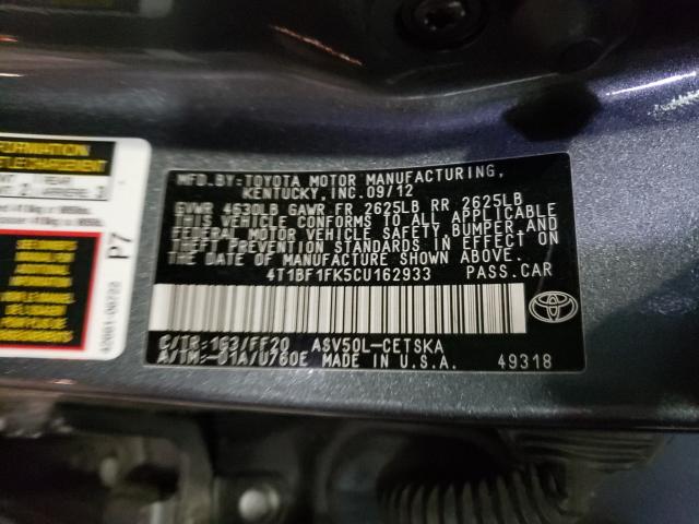 Photo 9 VIN: 4T1BF1FK5CU162933 - TOYOTA CAMRY BASE 