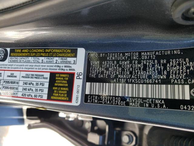 Photo 9 VIN: 4T1BF1FK5CU166741 - TOYOTA CAMRY BASE 