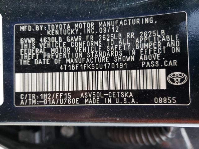 Photo 12 VIN: 4T1BF1FK5CU170191 - TOYOTA CAMRY BASE 