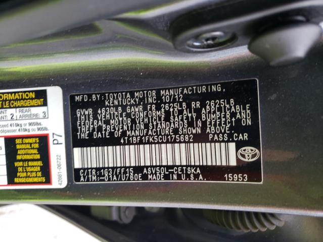 Photo 9 VIN: 4T1BF1FK5CU175682 - TOYOTA CAMRY BASE 