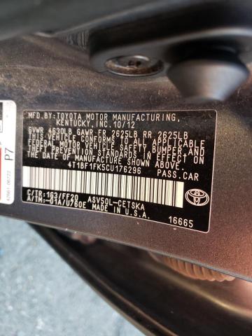 Photo 9 VIN: 4T1BF1FK5CU176296 - TOYOTA CAMRY BASE 