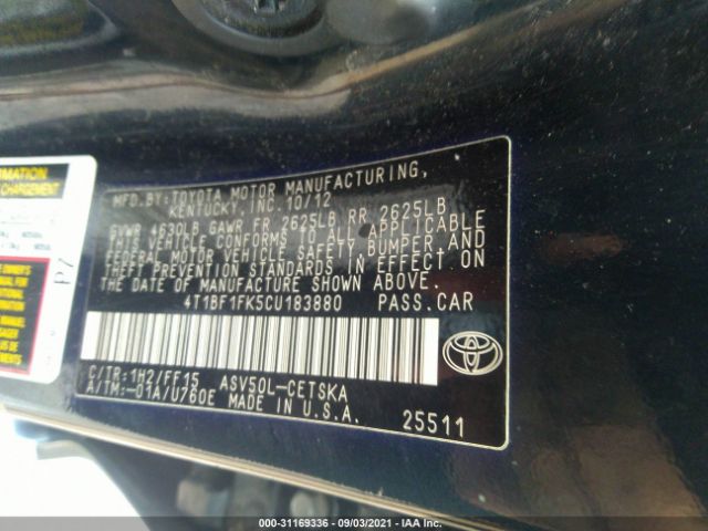 Photo 8 VIN: 4T1BF1FK5CU183880 - TOYOTA CAMRY 