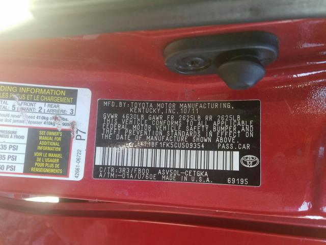 Photo 9 VIN: 4T1BF1FK5CU509354 - TOYOTA CAMRY BASE 