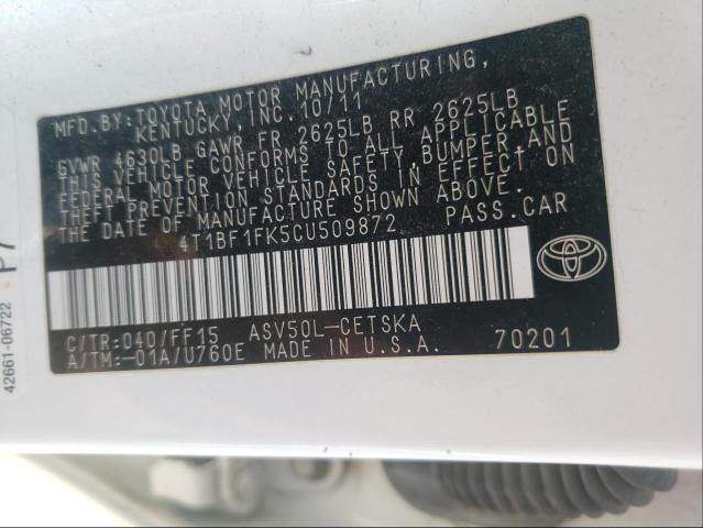 Photo 9 VIN: 4T1BF1FK5CU509872 - TOYOTA CAMRY BASE 