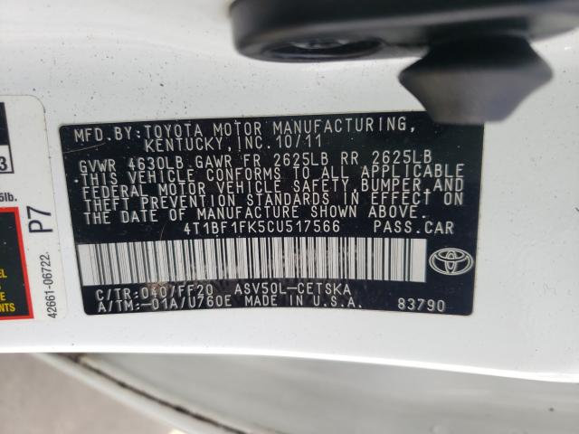 Photo 9 VIN: 4T1BF1FK5CU517566 - TOYOTA CAMRY BASE 