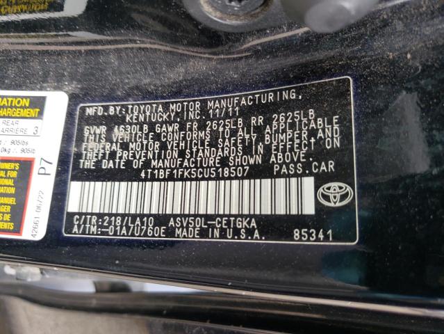 Photo 9 VIN: 4T1BF1FK5CU518507 - TOYOTA CAMRY BASE 