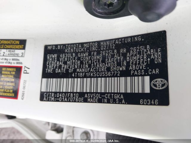 Photo 8 VIN: 4T1BF1FK5CU556772 - TOYOTA CAMRY 