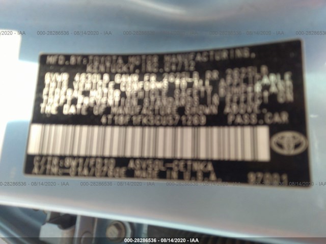 Photo 8 VIN: 4T1BF1FK5CU571269 - TOYOTA CAMRY 