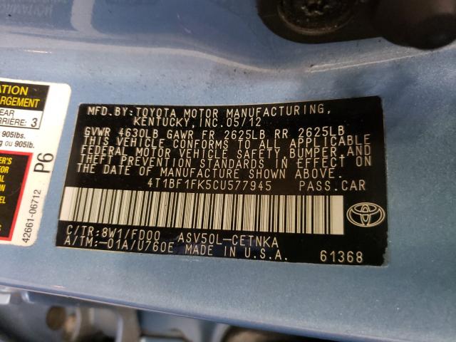 Photo 9 VIN: 4T1BF1FK5CU577945 - TOYOTA CAMRY BASE 