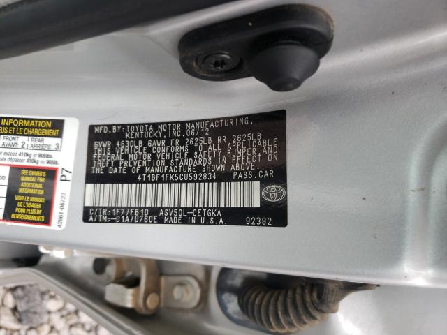 Photo 9 VIN: 4T1BF1FK5CU592834 - TOYOTA CAMRY BASE 