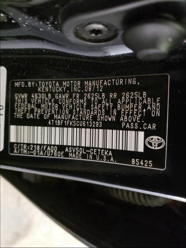 Photo 9 VIN: 4T1BF1FK5CU613293 - TOYOTA CAMRY BASE 