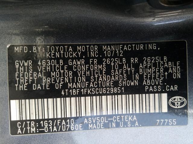 Photo 9 VIN: 4T1BF1FK5CU629851 - TOYOTA CAMRY BASE 