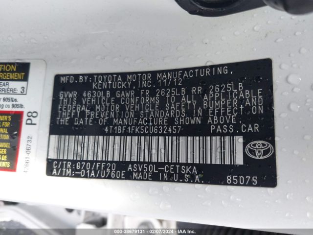 Photo 8 VIN: 4T1BF1FK5CU632457 - TOYOTA CAMRY 