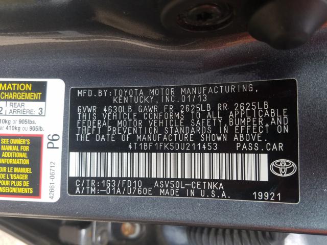 Photo 9 VIN: 4T1BF1FK5DU211453 - TOYOTA CAMRY L 