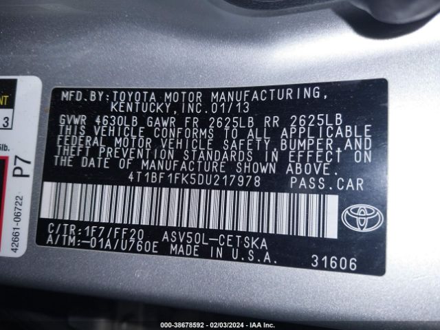 Photo 8 VIN: 4T1BF1FK5DU217978 - TOYOTA CAMRY 