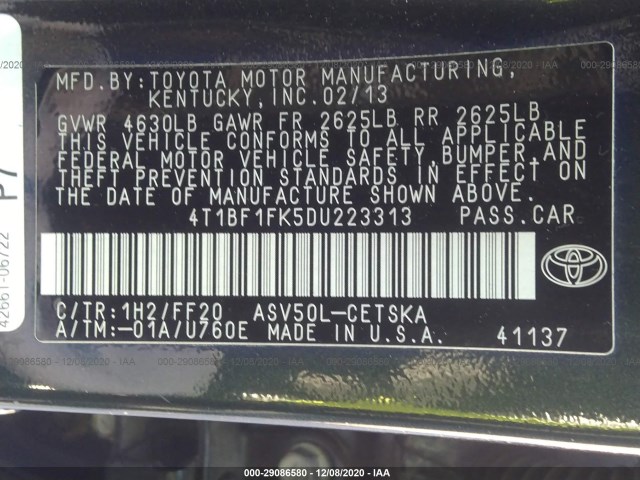 Photo 8 VIN: 4T1BF1FK5DU223313 - TOYOTA CAMRY 