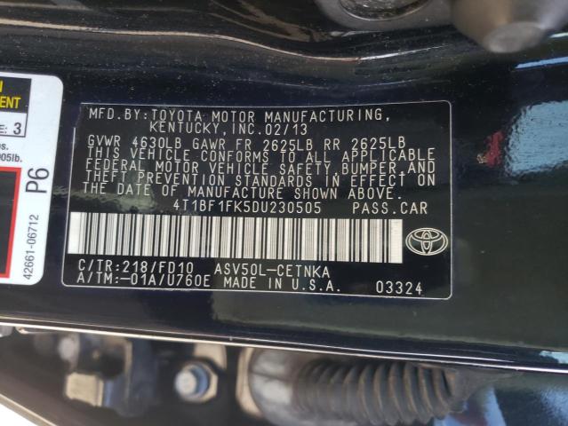 Photo 9 VIN: 4T1BF1FK5DU230505 - TOYOTA CAMRY L 