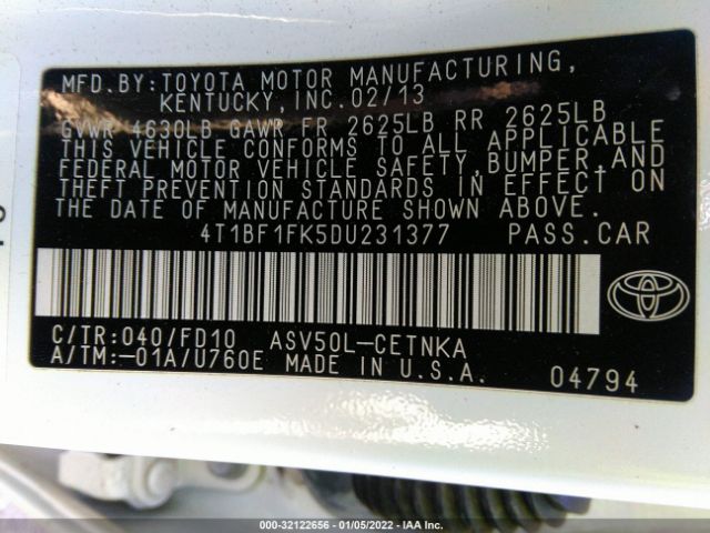 Photo 8 VIN: 4T1BF1FK5DU231377 - TOYOTA CAMRY 