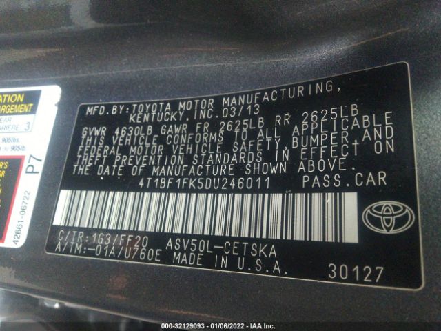 Photo 8 VIN: 4T1BF1FK5DU246011 - TOYOTA CAMRY 