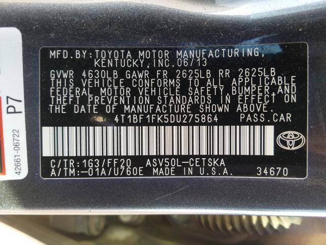 Photo 9 VIN: 4T1BF1FK5DU275864 - TOYOTA CAMRY L 