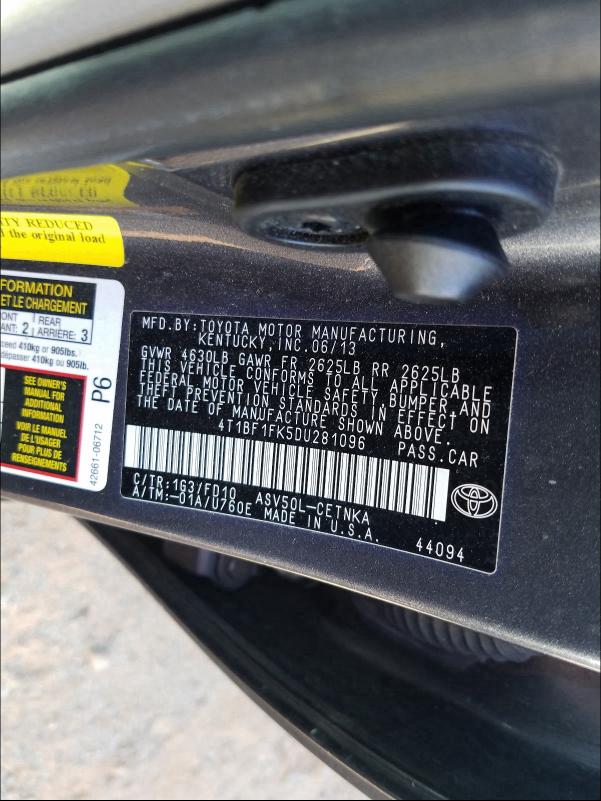 Photo 9 VIN: 4T1BF1FK5DU281096 - TOYOTA CAMRY L 