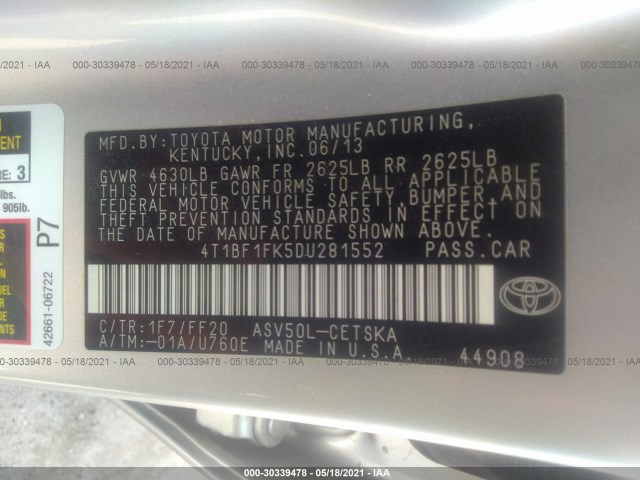 Photo 8 VIN: 4T1BF1FK5DU281552 - TOYOTA CAMRY 