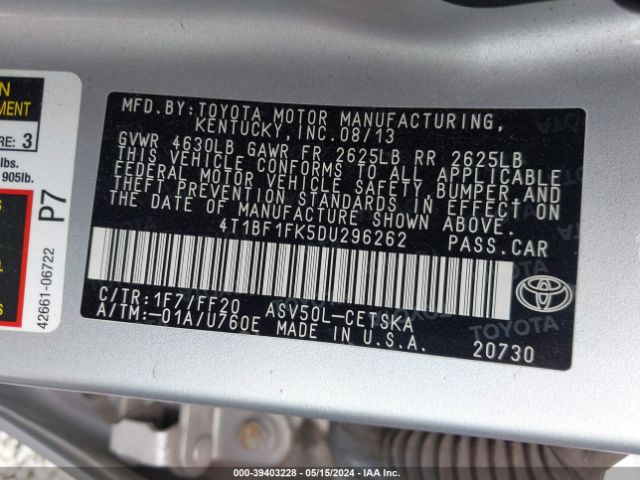 Photo 8 VIN: 4T1BF1FK5DU296262 - TOYOTA CAMRY 