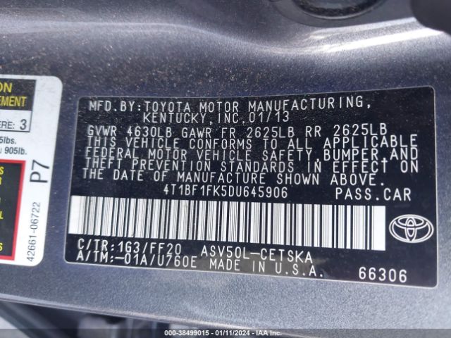 Photo 8 VIN: 4T1BF1FK5DU645906 - TOYOTA CAMRY 