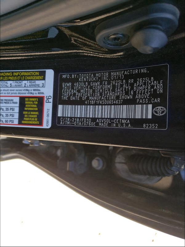 Photo 9 VIN: 4T1BF1FK5DU654637 - TOYOTA CAMRY L 