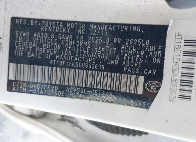 Photo 8 VIN: 4T1BF1FK5DU662639 - TOYOTA CAMRY 