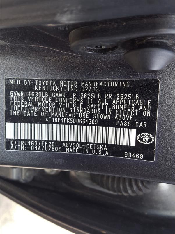 Photo 9 VIN: 4T1BF1FK5DU664309 - TOYOTA CAMRY L 