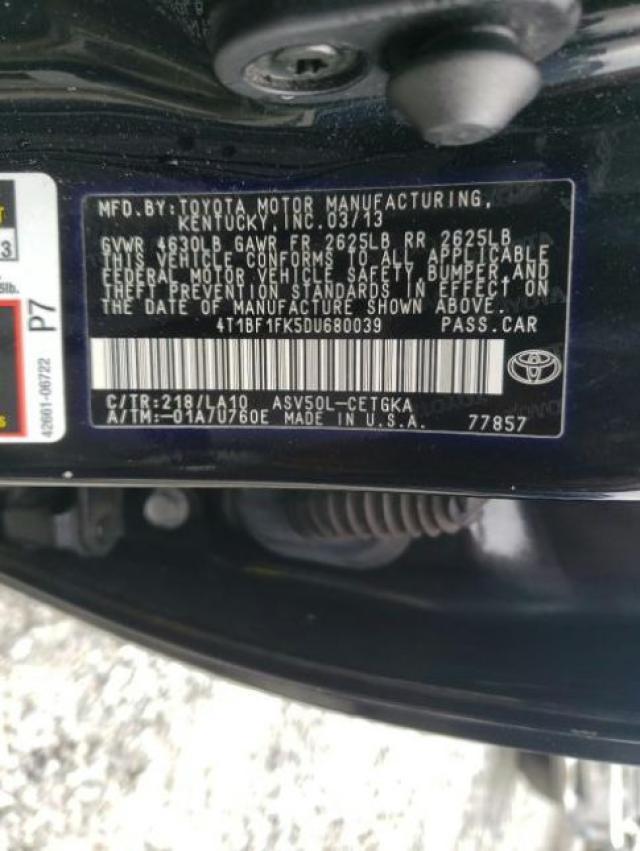 Photo 9 VIN: 4T1BF1FK5DU680039 - TOYOTA CAMRY L 