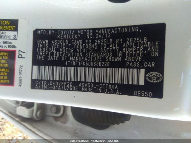 Photo 8 VIN: 4T1BF1FK5DU686228 - TOYOTA CAMRY 