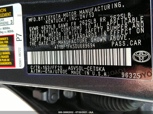 Photo 8 VIN: 4T1BF1FK5DU689694 - TOYOTA CAMRY 