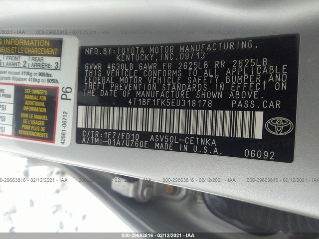 Photo 8 VIN: 4T1BF1FK5EU318178 - TOYOTA CAMRY 