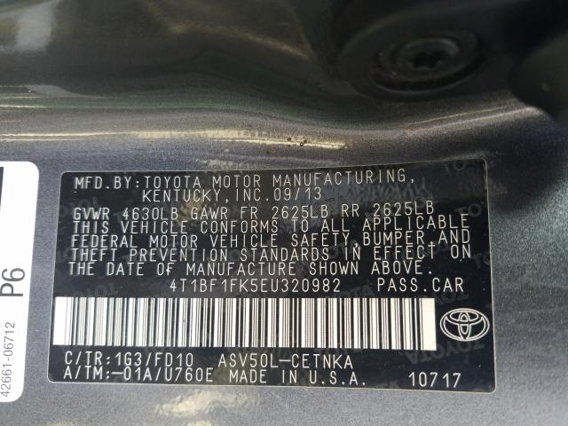 Photo 9 VIN: 4T1BF1FK5EU320982 - TOYOTA CAMRY L 