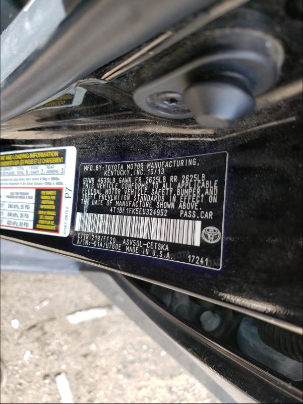 Photo 9 VIN: 4T1BF1FK5EU324952 - TOYOTA CAMRY L 