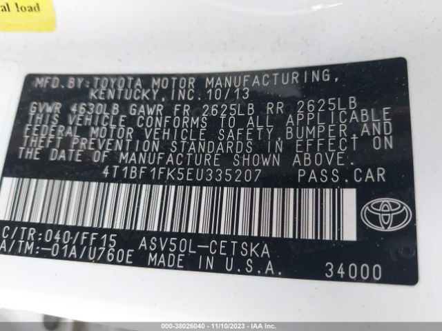 Photo 8 VIN: 4T1BF1FK5EU335207 - TOYOTA CAMRY 