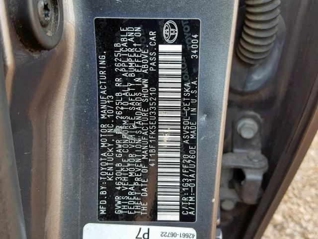 Photo 9 VIN: 4T1BF1FK5EU335210 - TOYOTA CAMRY L 